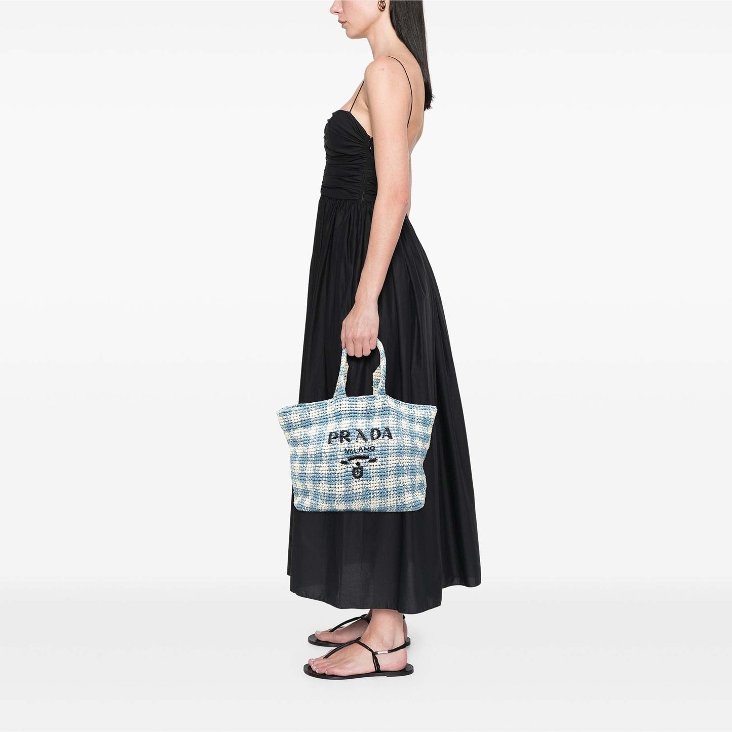 Large Raffia Effect Crochet Embroidered Logo Tote