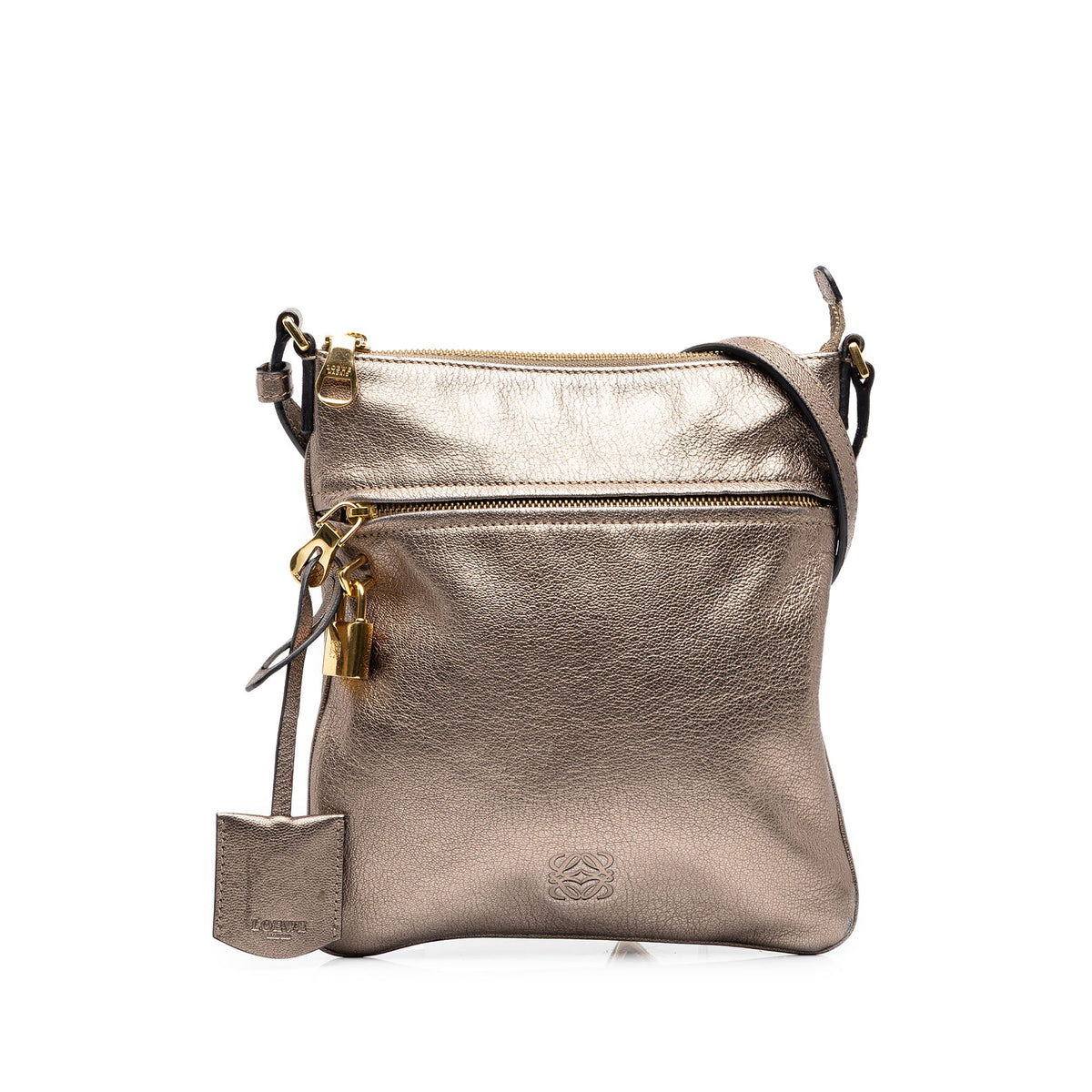 LOEWE Metallic Leather Anagram Crossbody — Gold