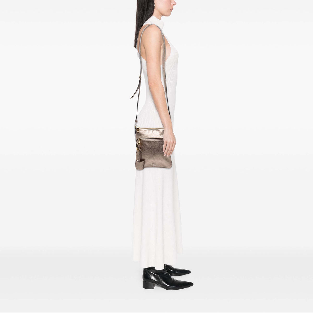 LOEWE Metallic Leather Anagram Crossbody — Gold