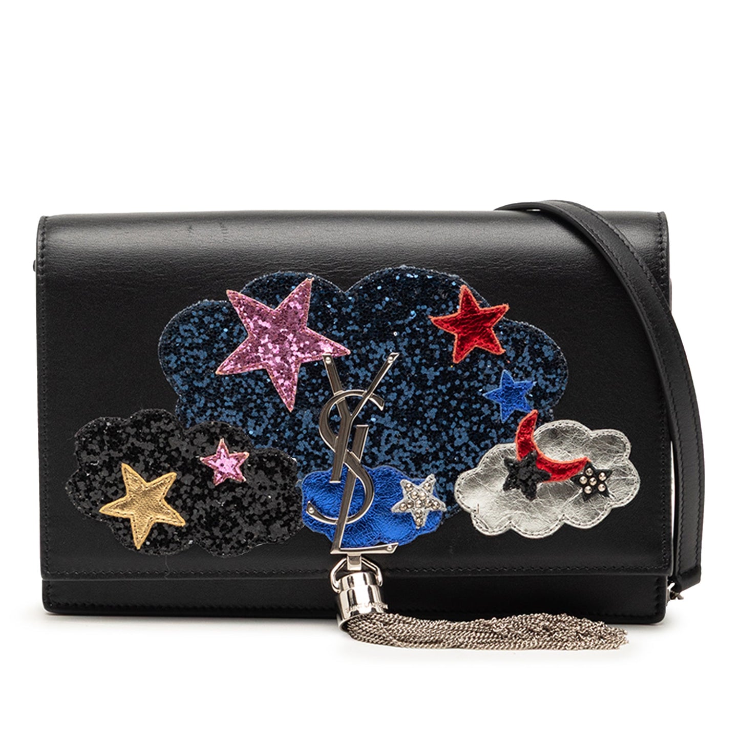 Saint Laurent Calfskin Cloud Star Applique Classic Monogram Kate Tassel Wallet on Chain