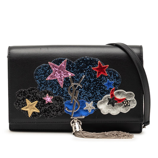 Saint Laurent Calfskin Cloud Star Applique Classic Monogram Kate Tassel Wallet on Chain