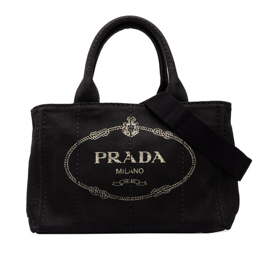 Prada Small Canvas Canapa Logo Tote — Black