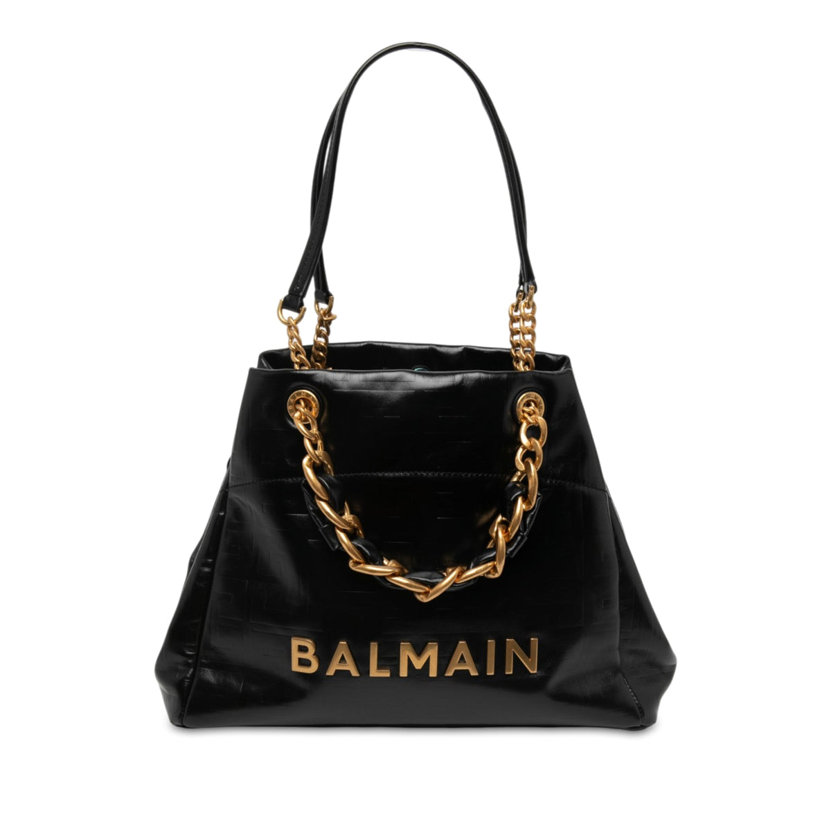 Balmain Embossed Crackled Calfskin 1945 Soft Tote — Black