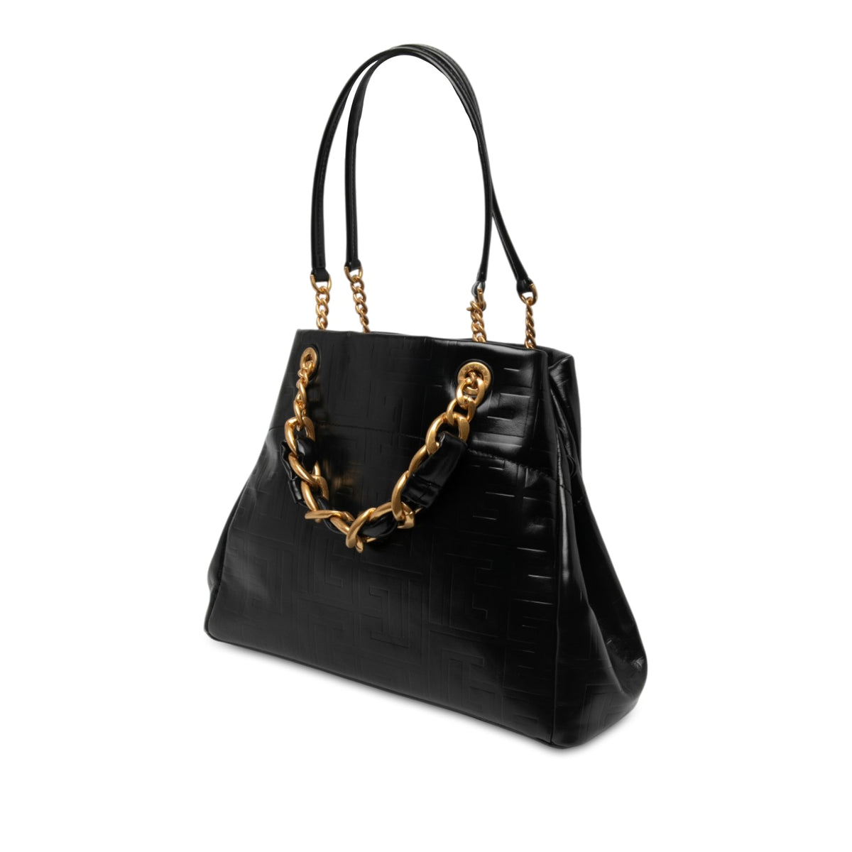 Balmain Embossed Crackled Calfskin 1945 Soft Tote — Black