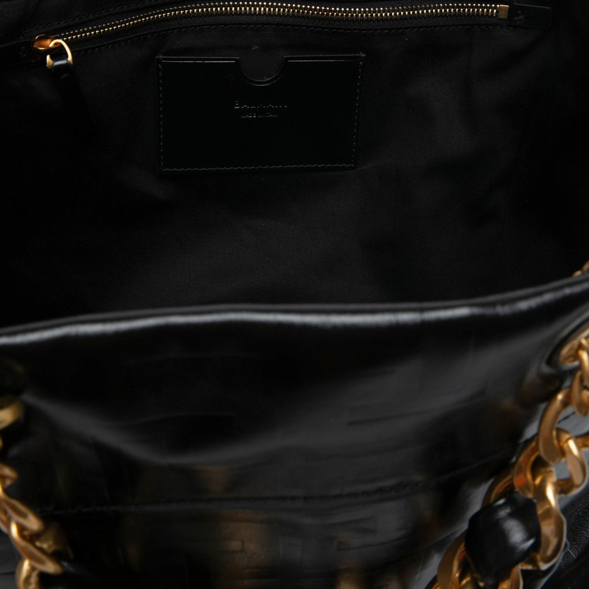 Balmain Embossed Crackled Calfskin 1945 Soft Tote — Black