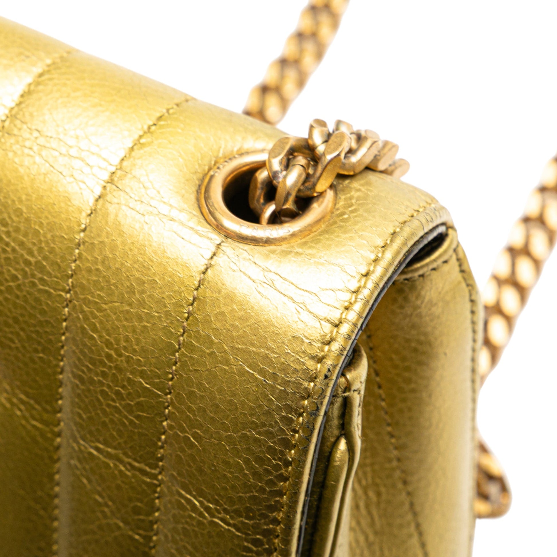 Saint Laurent Small Metallic Grain De Poudre Monogram Vicky Chain Bag