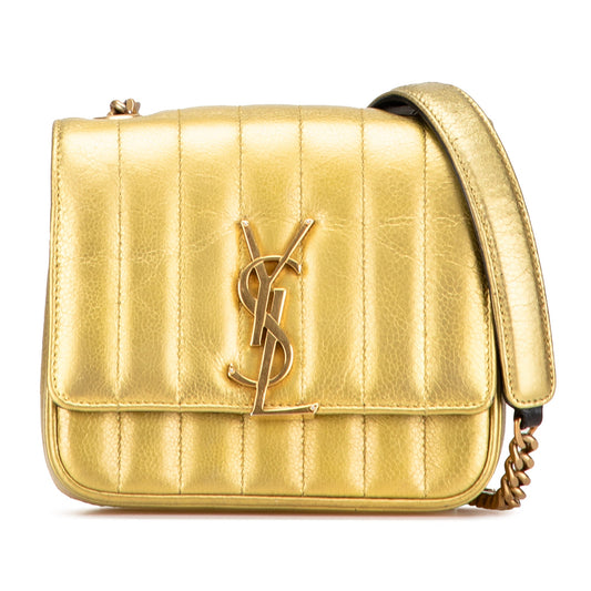 Saint Laurent Small Metallic Grain De Poudre Monogram Vicky Chain Bag