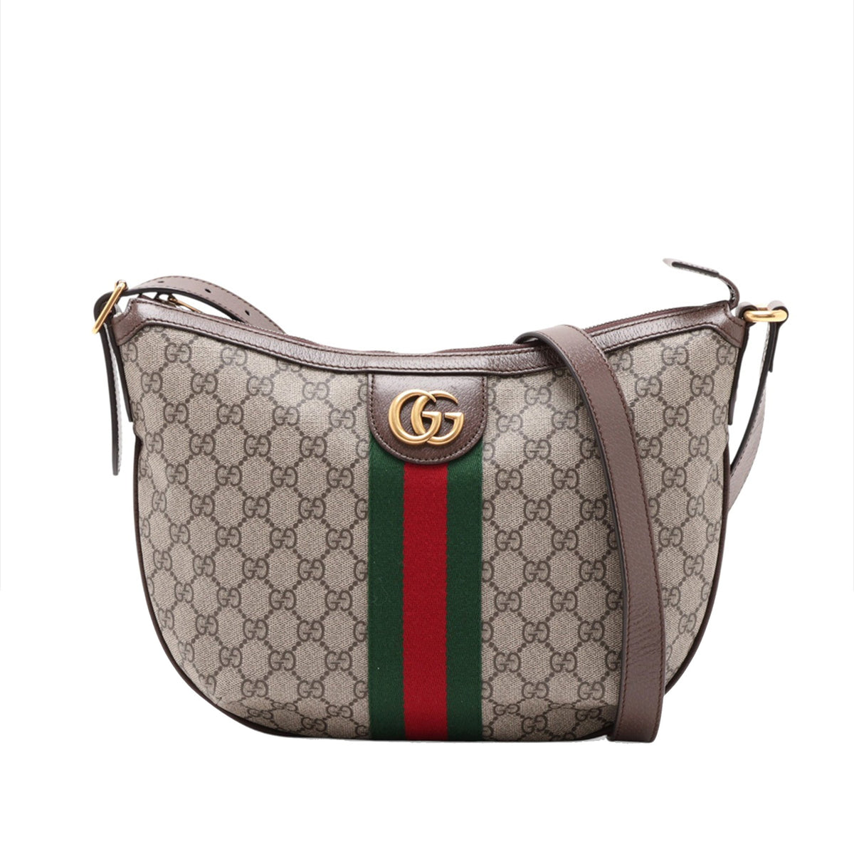 Gucci Small GG Supreme Web Ophidia Shoulder Bag — Brown