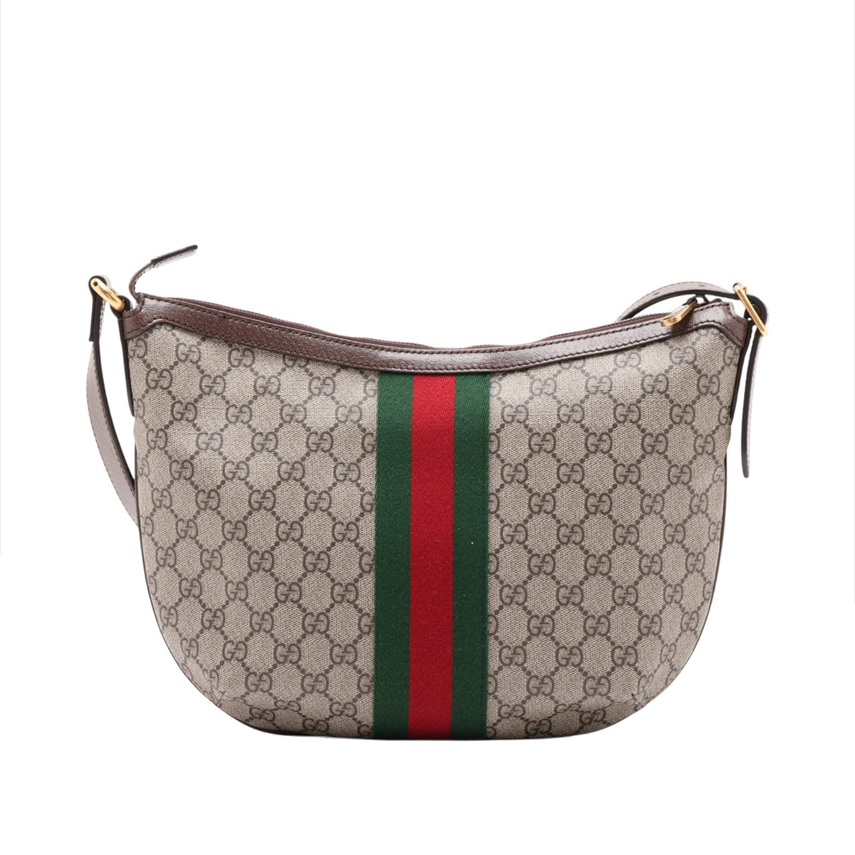 Gucci Small GG Supreme Web Ophidia Shoulder Bag — Brown