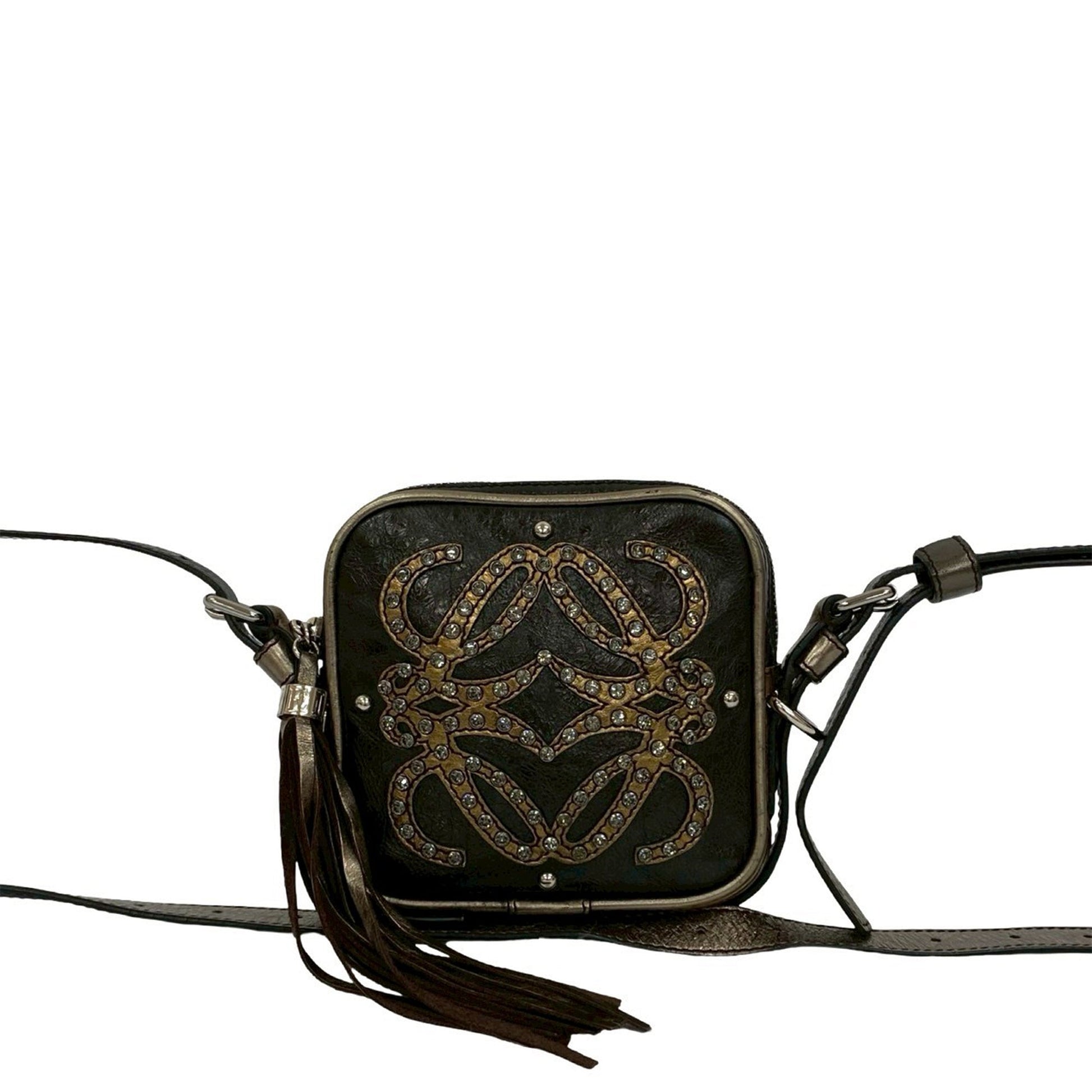 LOEWE Mini Jeweled Leather Anagram Tassel Crossbody