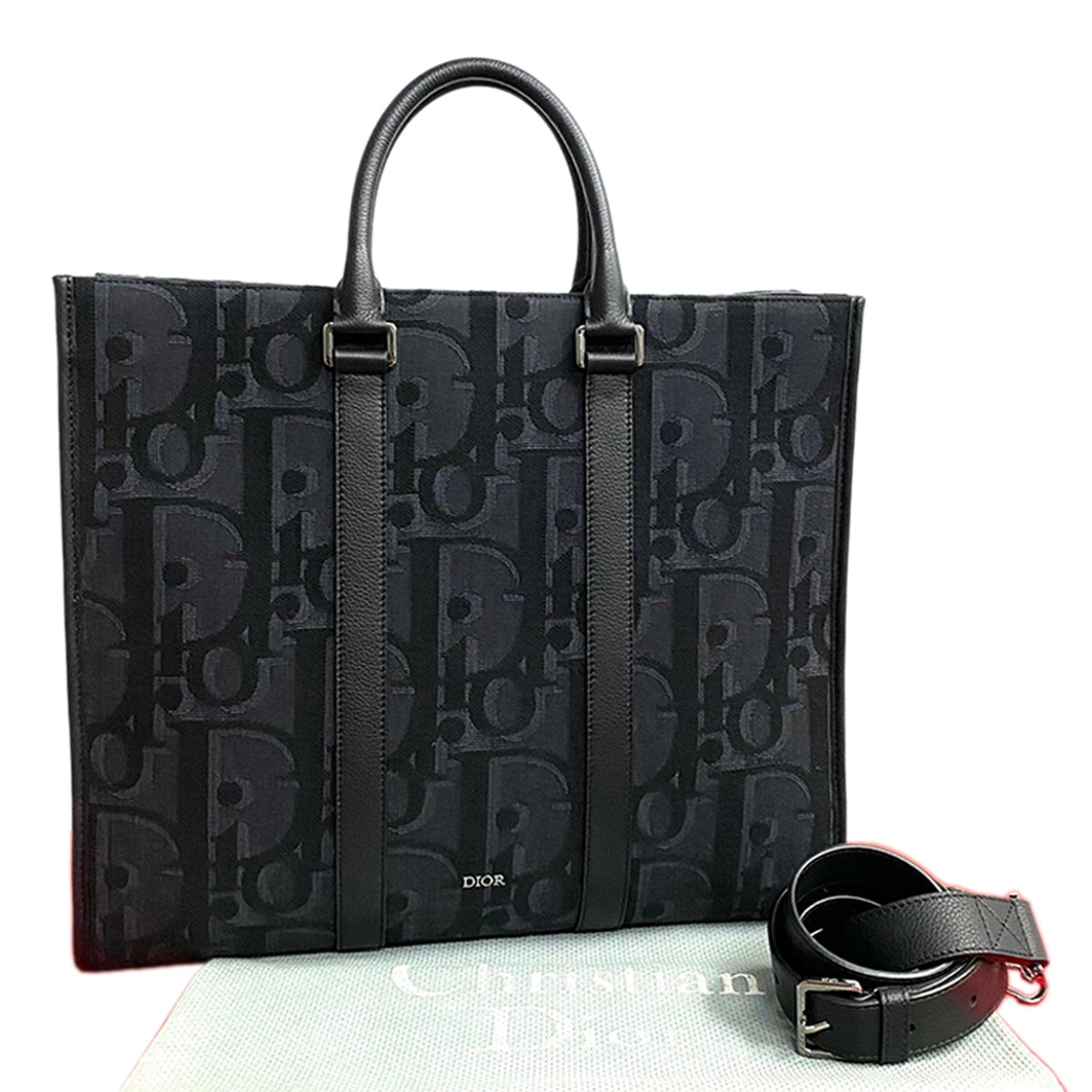 Dior Maxi Oblique Canvas East West Tote — Black