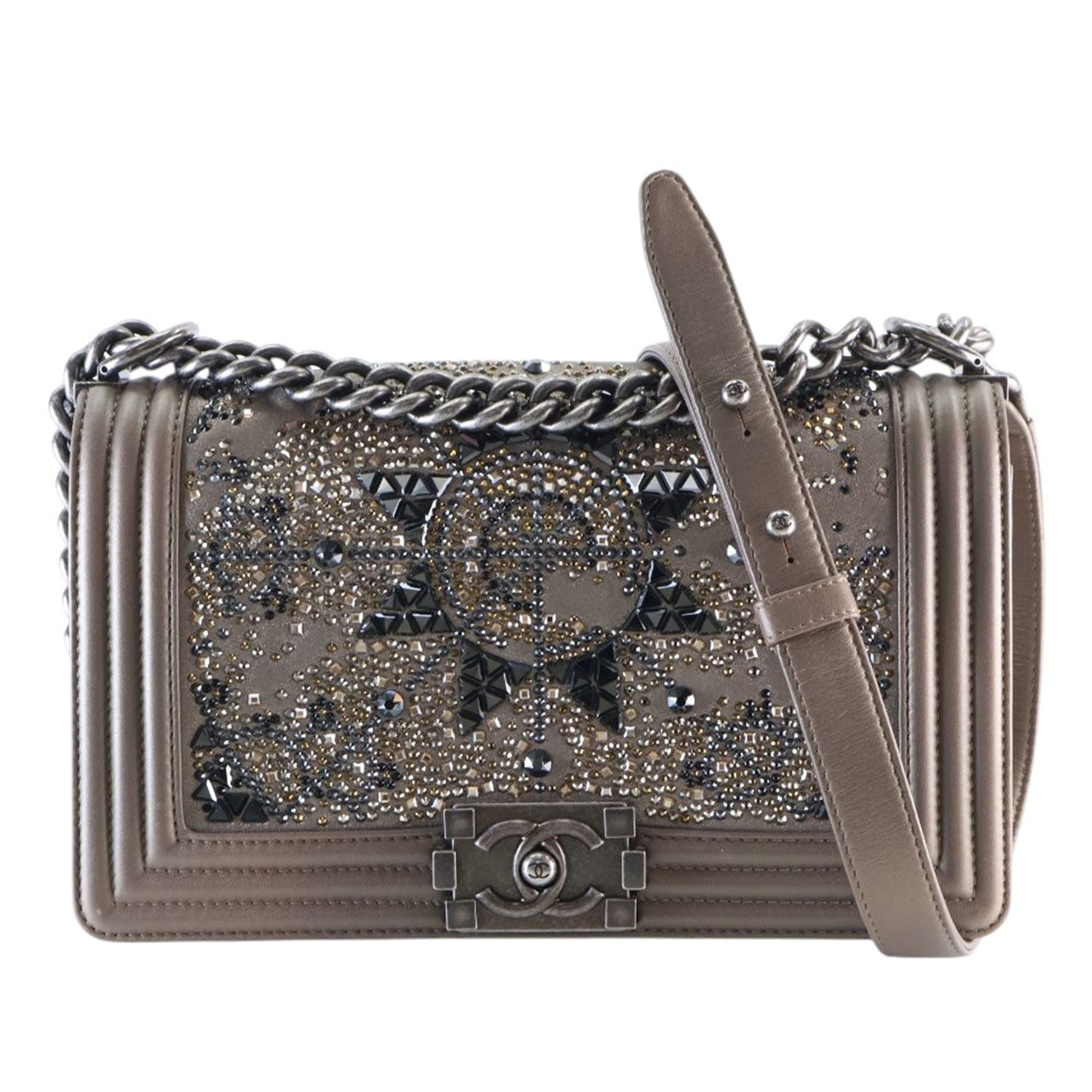 Chanel Old Medium Metallic Goatskin Crystal Boy Flap