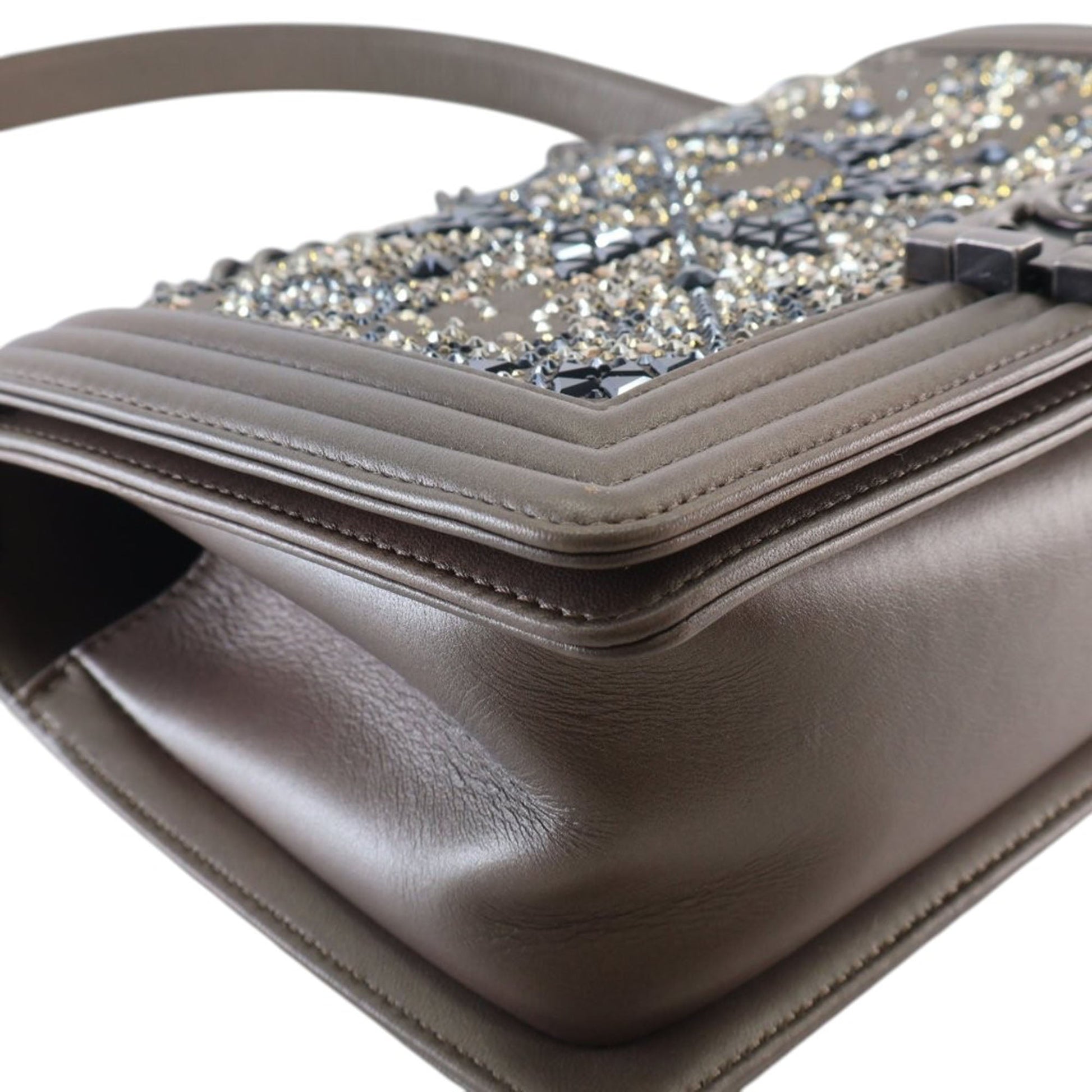 Chanel Old Medium Metallic Goatskin Crystal Boy Flap