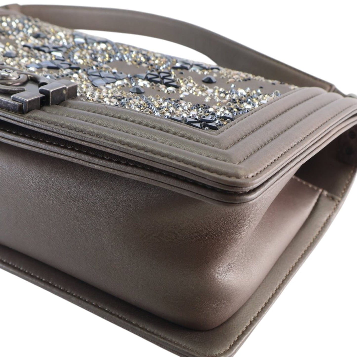 Chanel Old Medium Metallic Goatskin Crystal Boy Flap