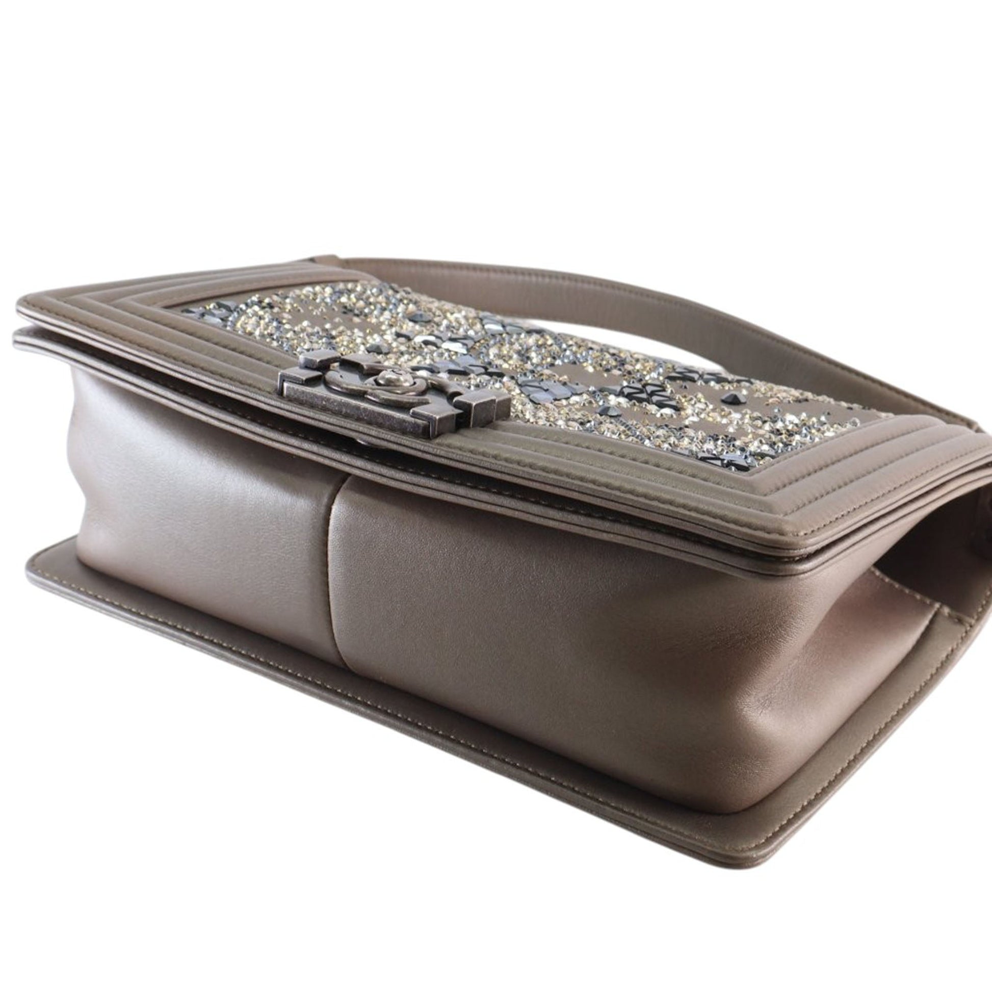 Chanel Old Medium Metallic Goatskin Crystal Boy Flap