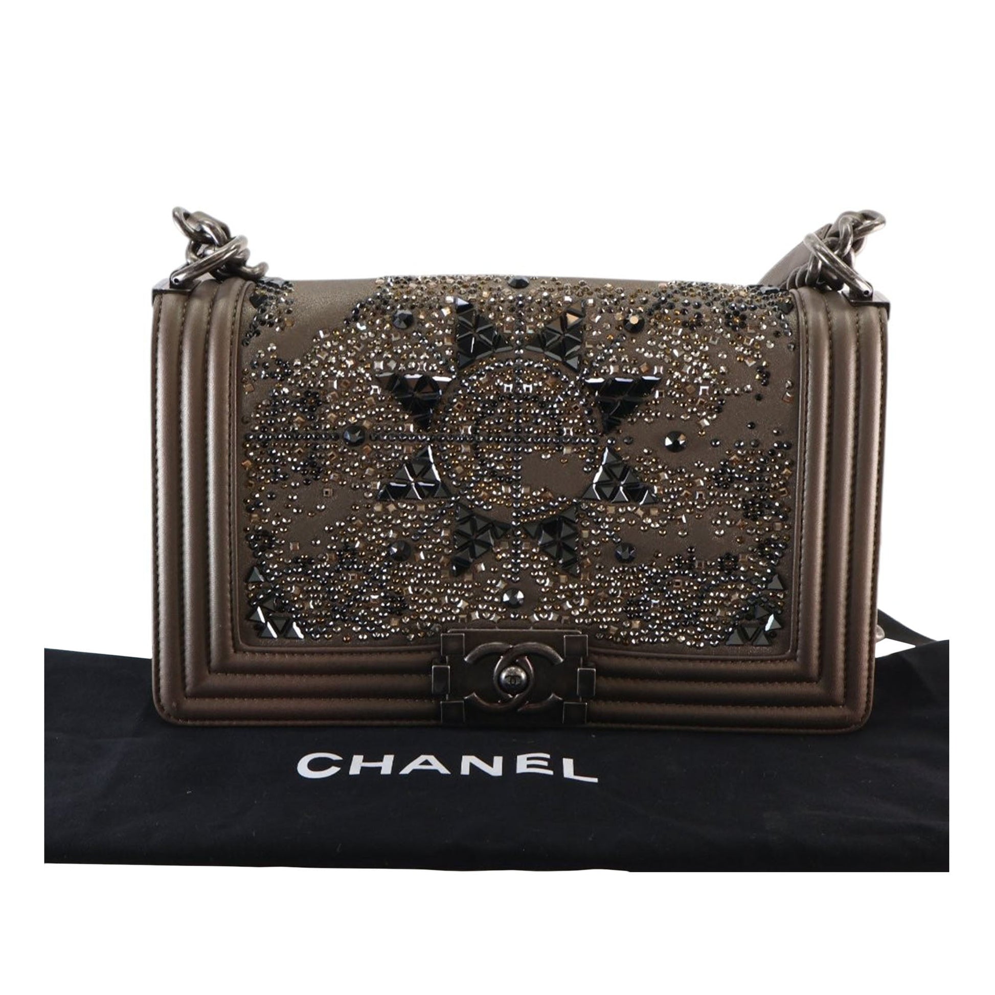 Chanel Old Medium Metallic Goatskin Crystal Boy Flap