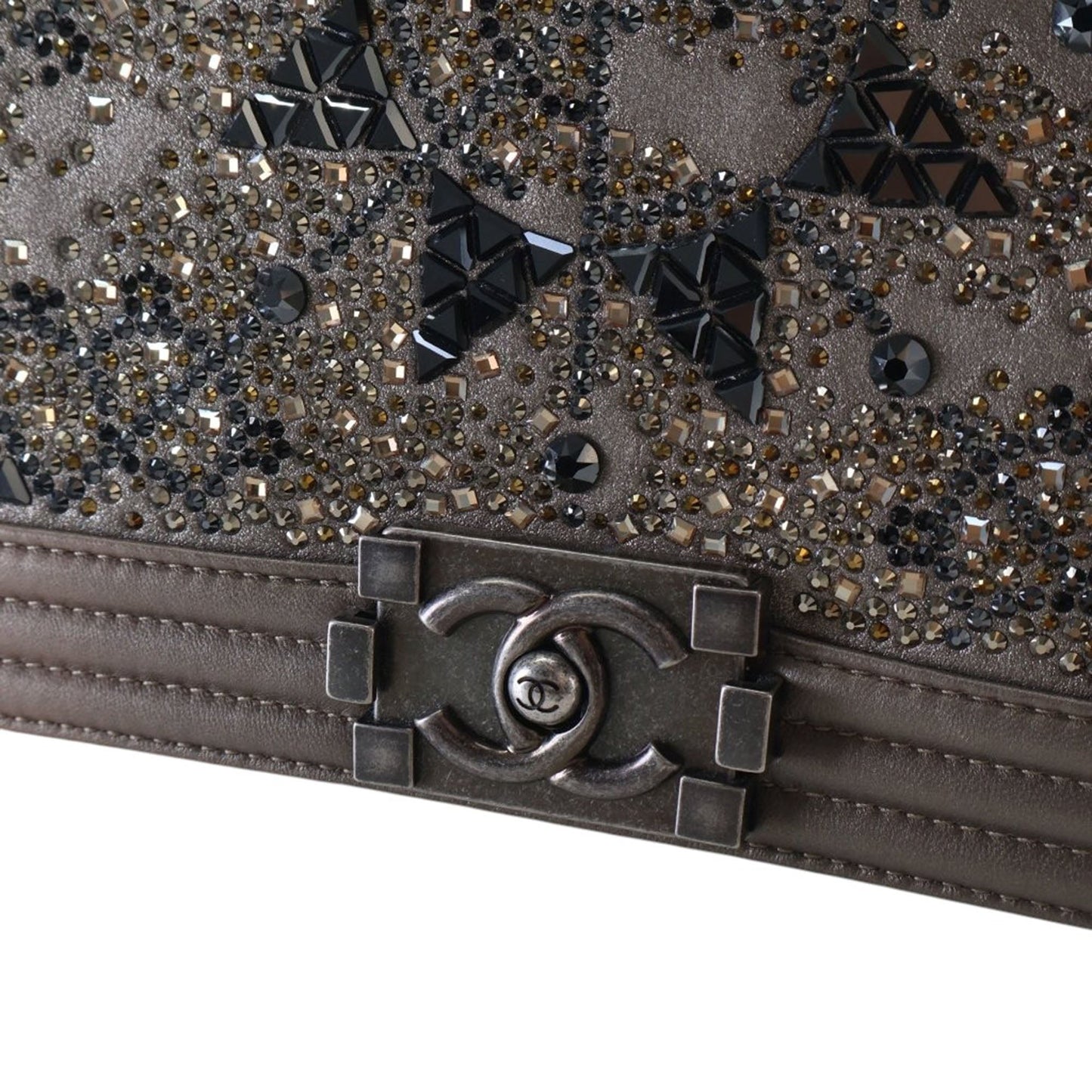 Chanel Old Medium Metallic Goatskin Crystal Boy Flap