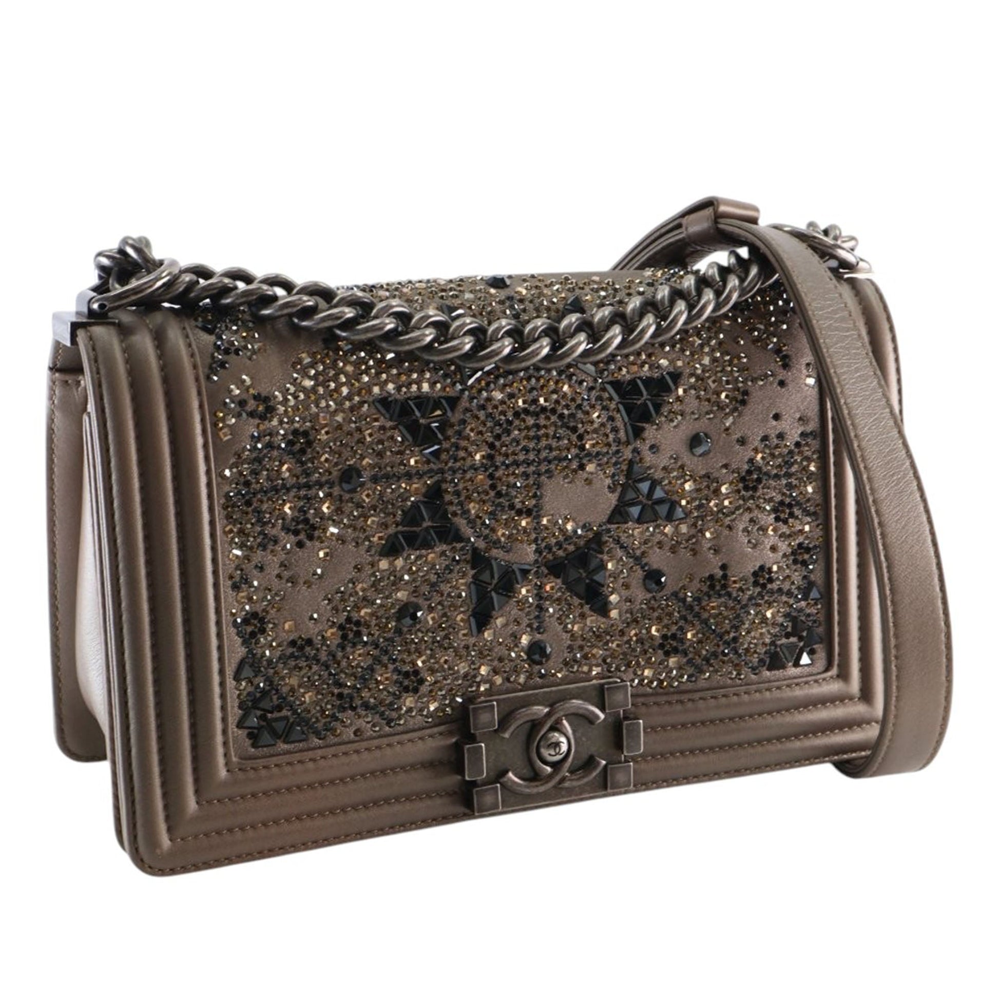 Chanel Old Medium Metallic Goatskin Crystal Boy Flap