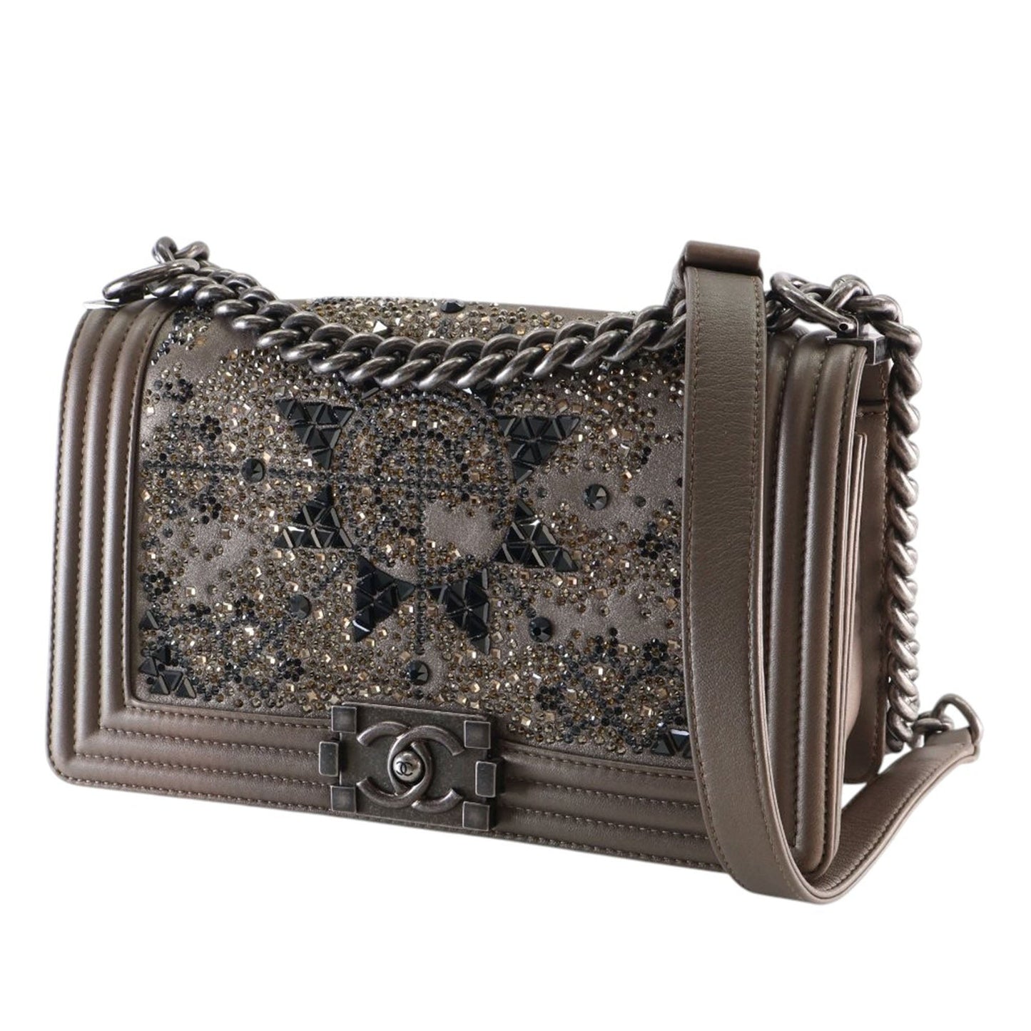 Chanel Old Medium Metallic Goatskin Crystal Boy Flap