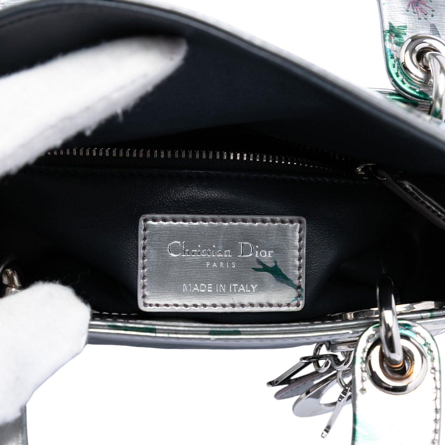 Dior Mini Metallic Lambskin Floral Printed Lady Dior