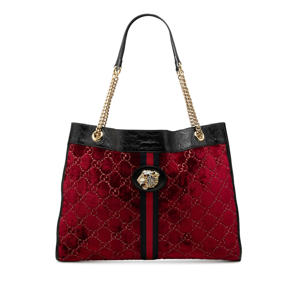 Gucci Large GG Velvet Web Rajah Tote — Red