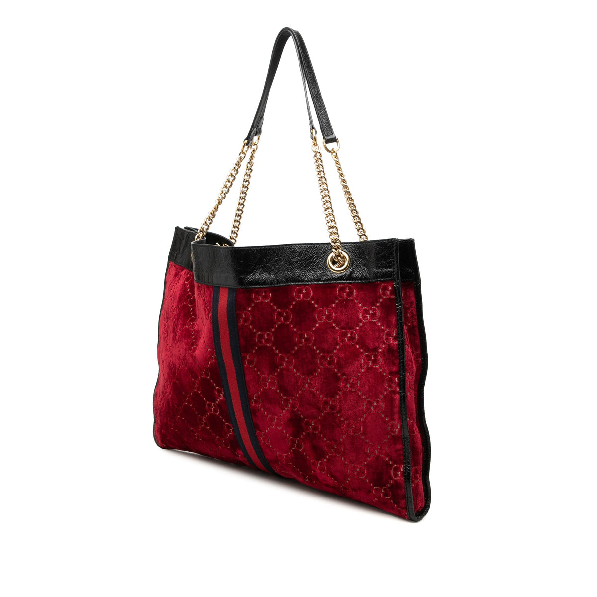 Gucci Large GG Velvet Web Rajah Tote — Red