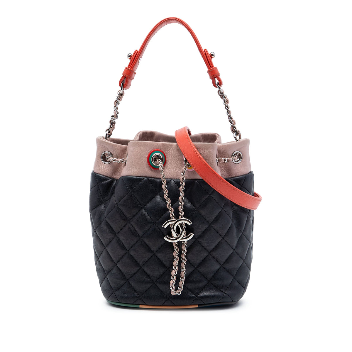Chanel CC Multicolor Quilted Lambskin Cuba Drawstring Bucket Bag — Black