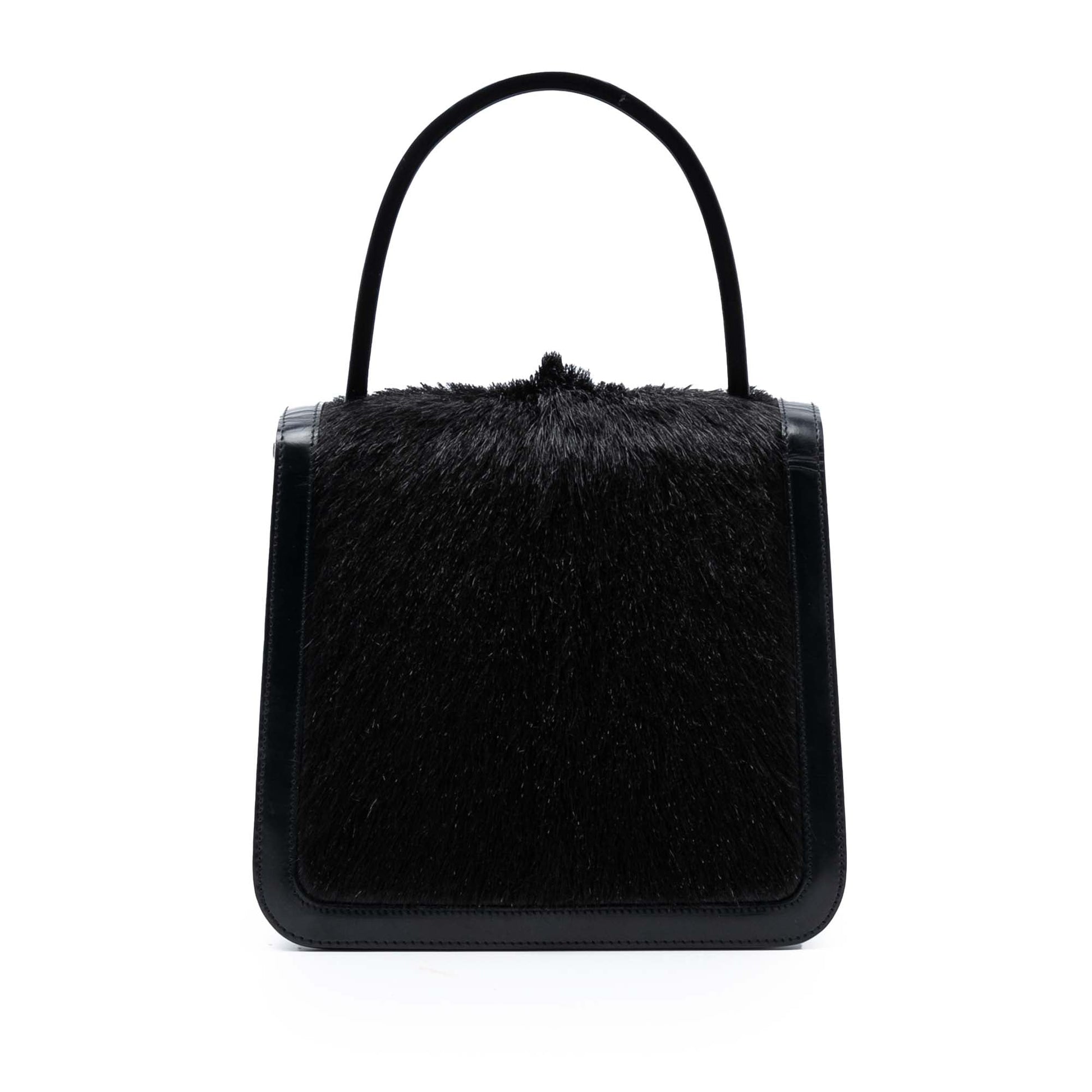 Celine Leather Trimmed Pony Hair Acrylic Top Handle Bag