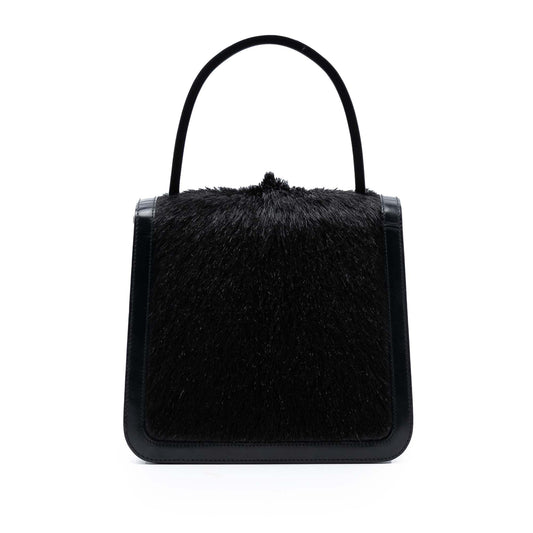 Celine Leather Trimmed Pony Hair Acrylic Top Handle Bag