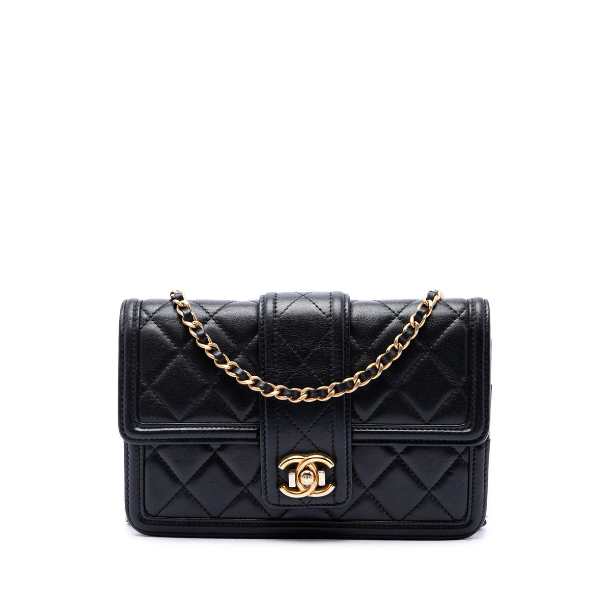 Chanel Small Quilted Lambskin Elegant CC Flap Wallet on Chain — Black