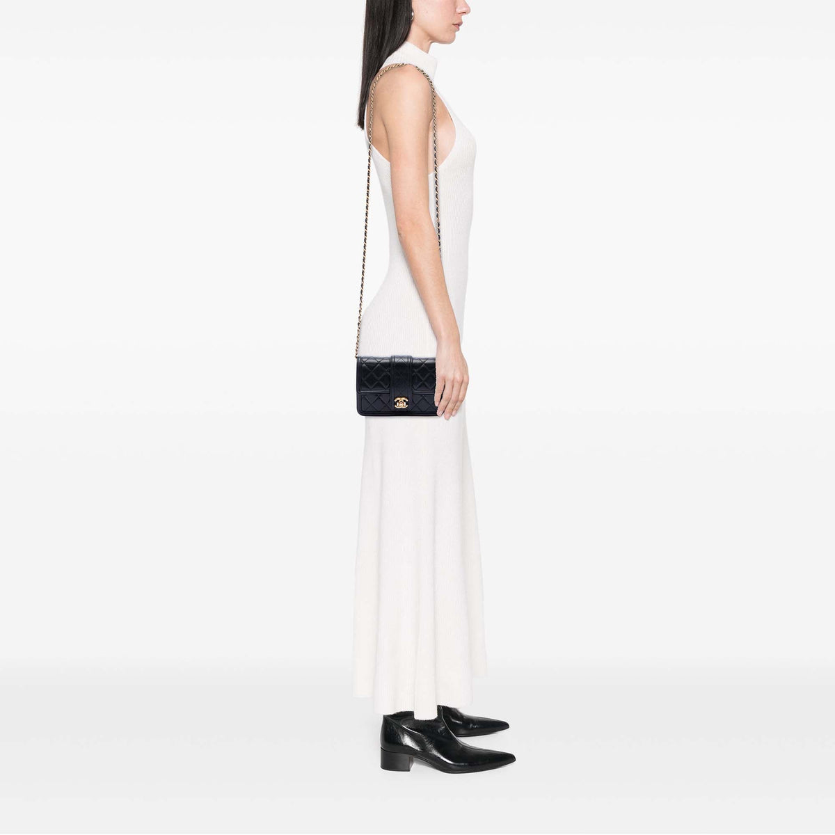 Chanel Small Quilted Lambskin Elegant CC Flap Wallet on Chain — Black