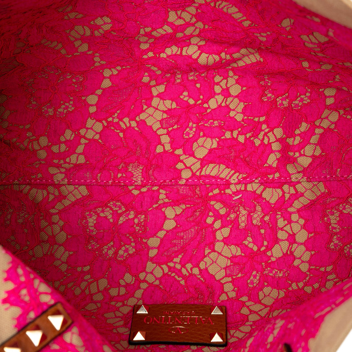 Valentino Canvas Rockstud Glam Lace Reversible Tote
