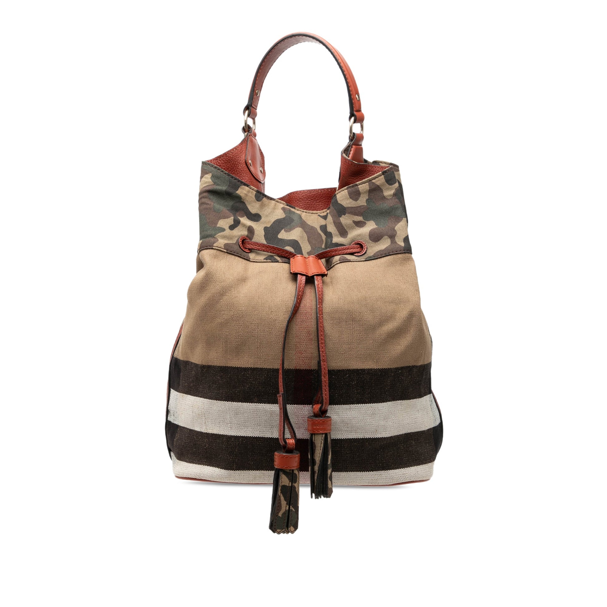 Burberry Mega Check Canvas Camouflage Susanna Tassel Bucket Bag