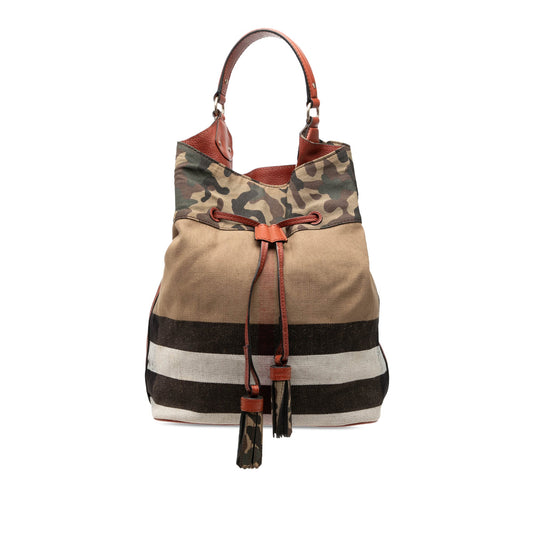 Burberry Mega Check Canvas Camouflage Susanna Tassel Bucket Bag