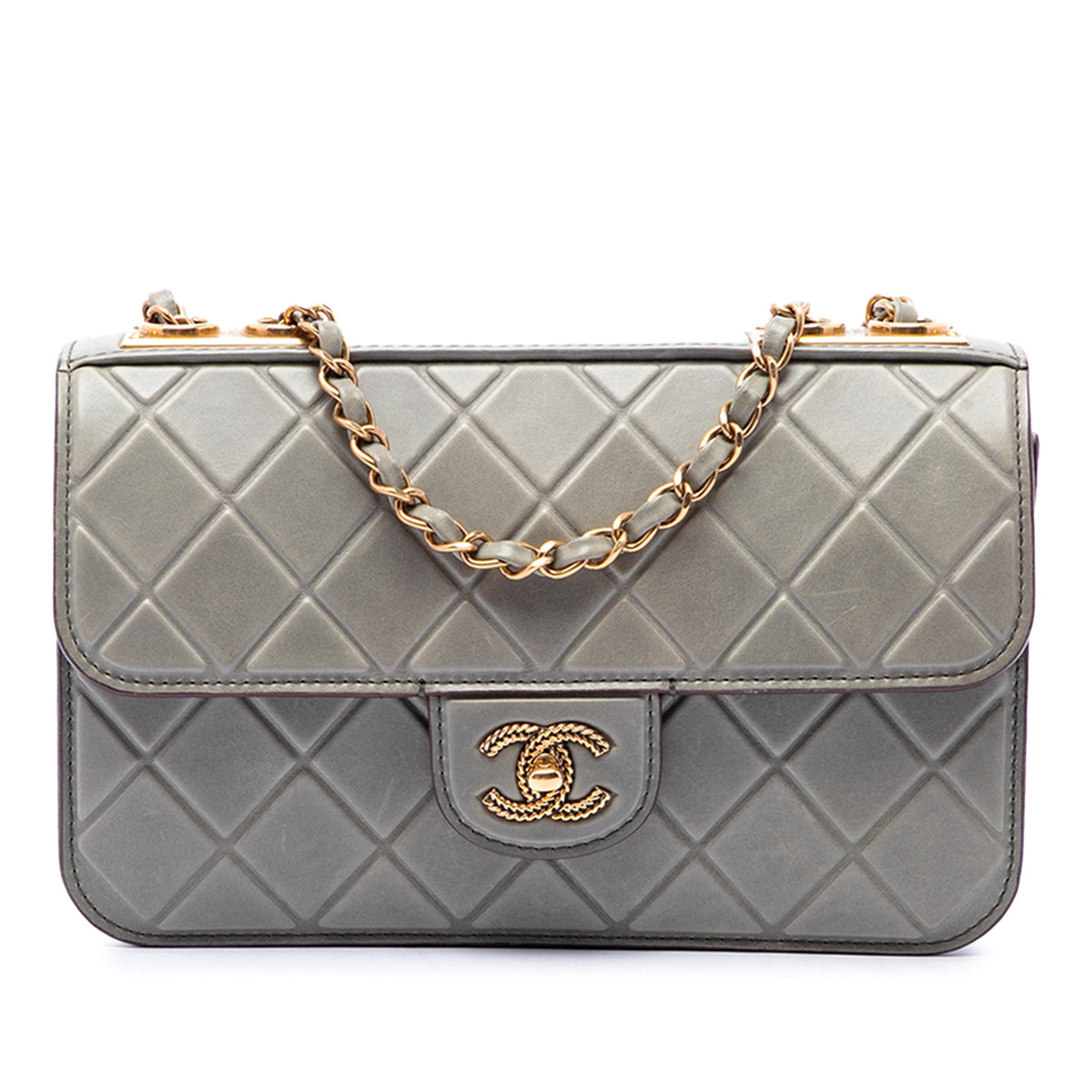 Chanel CC Quilted Debossed Calfskin Flap — Gray