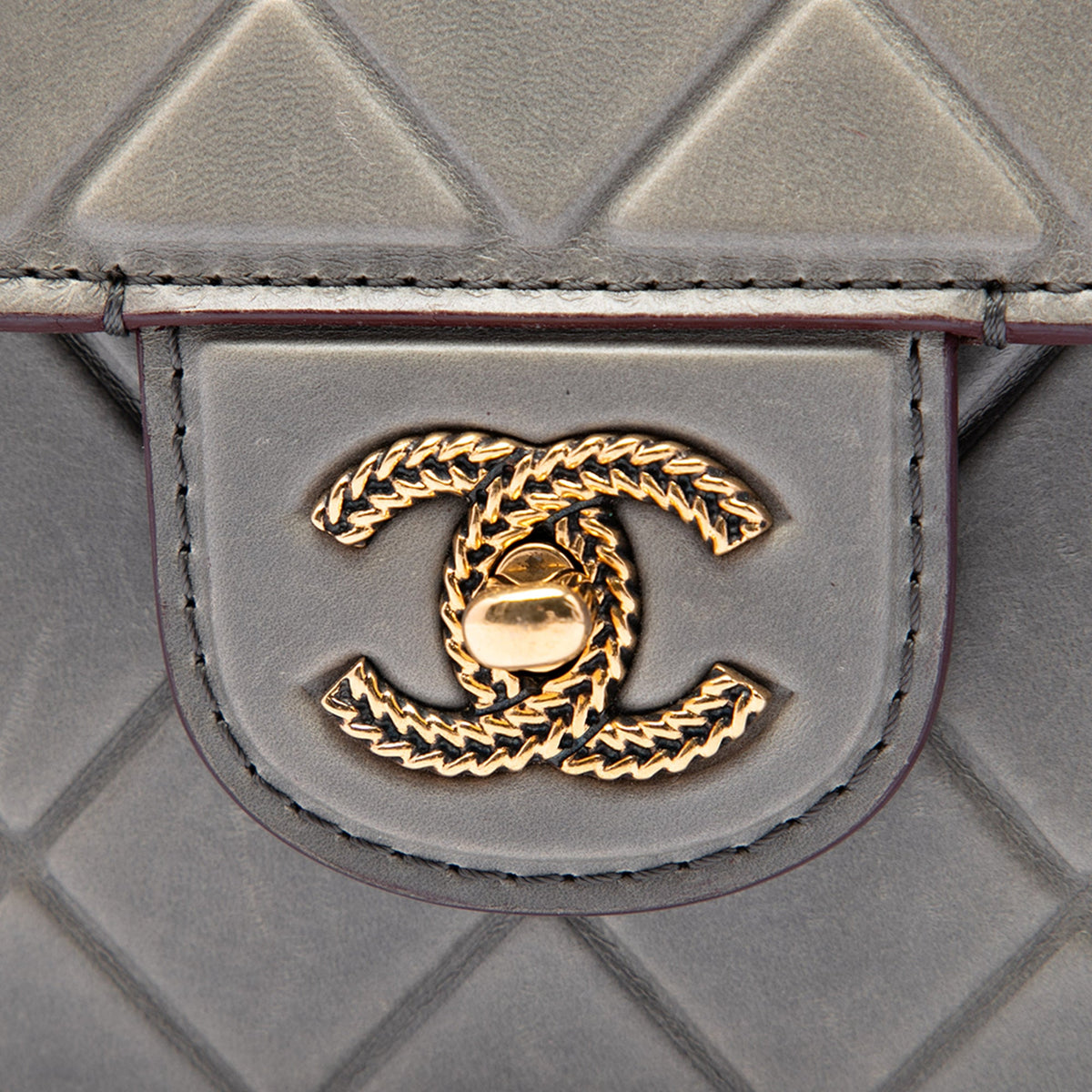 Chanel CC Quilted Debossed Calfskin Flap — Gray