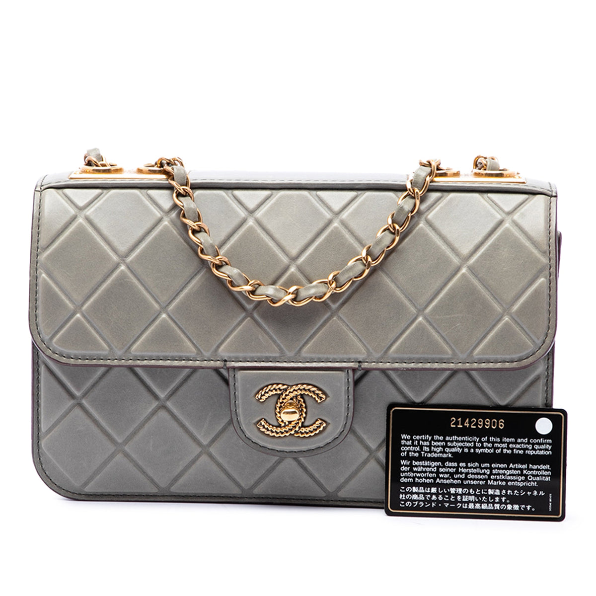Chanel CC Quilted Debossed Calfskin Flap — Gray