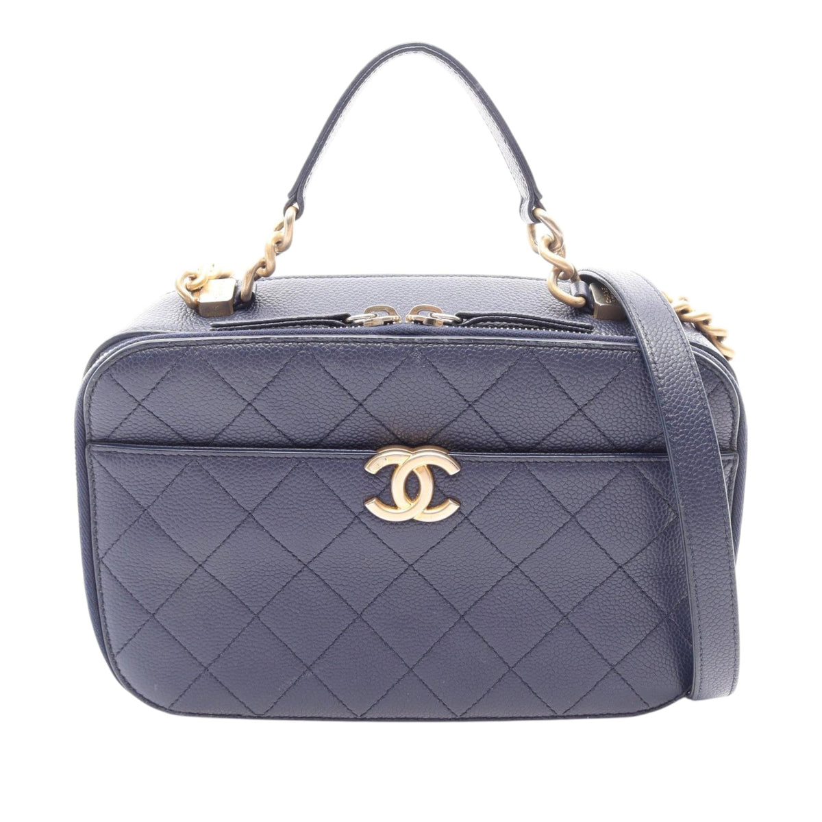 Chanel CC Quilted Caviar Top Handle Bag — Blue