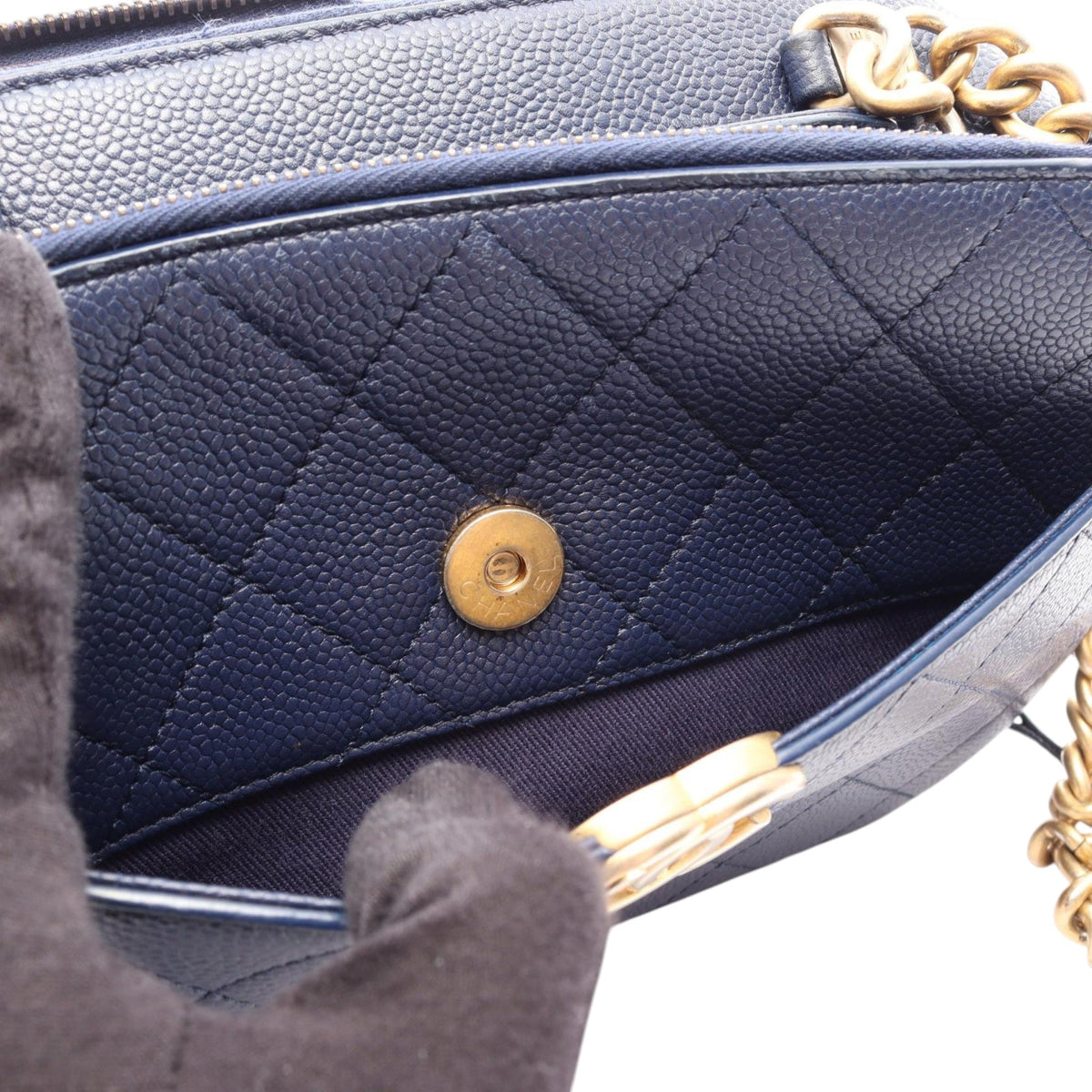 Chanel CC Quilted Caviar Top Handle Bag — Blue