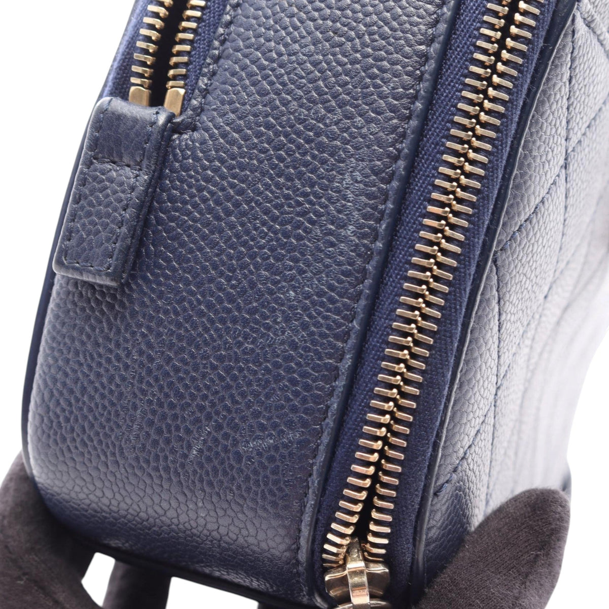 Chanel CC Quilted Caviar Top Handle Bag — Blue