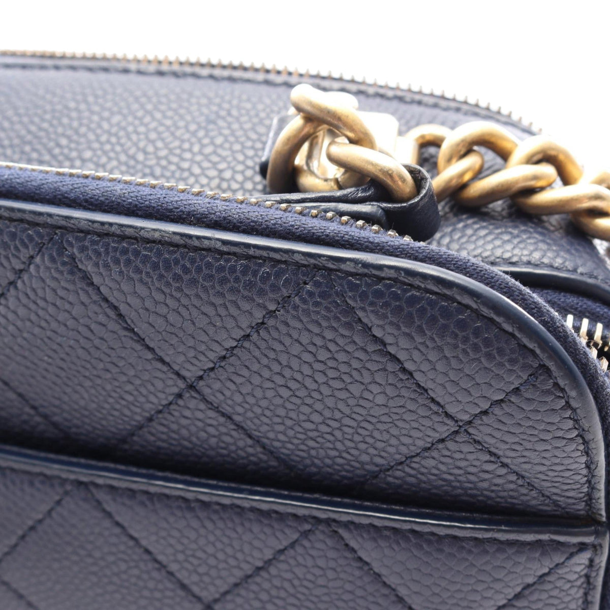 Chanel CC Quilted Caviar Top Handle Bag — Blue