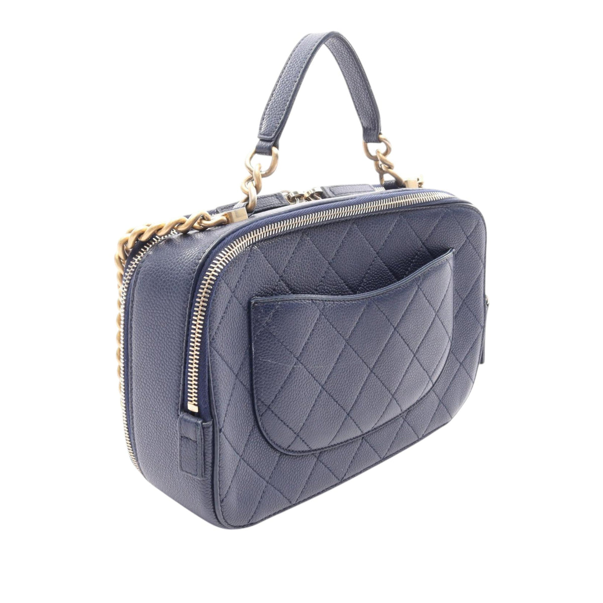 Chanel CC Quilted Caviar Top Handle Bag — Blue