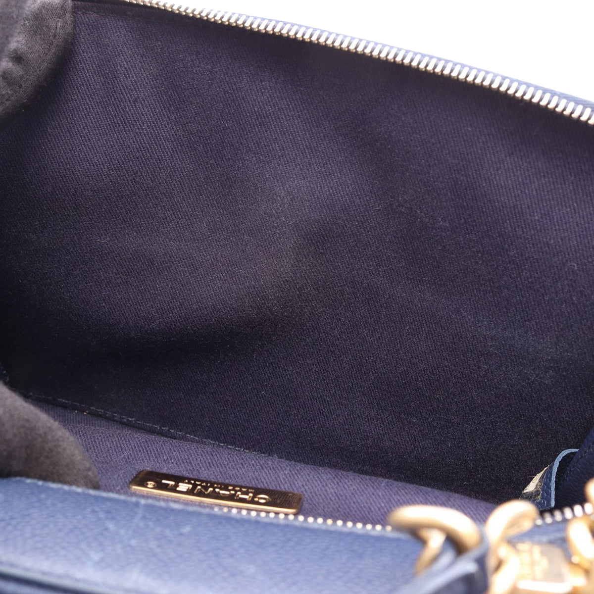 Chanel CC Quilted Caviar Top Handle Bag — Blue