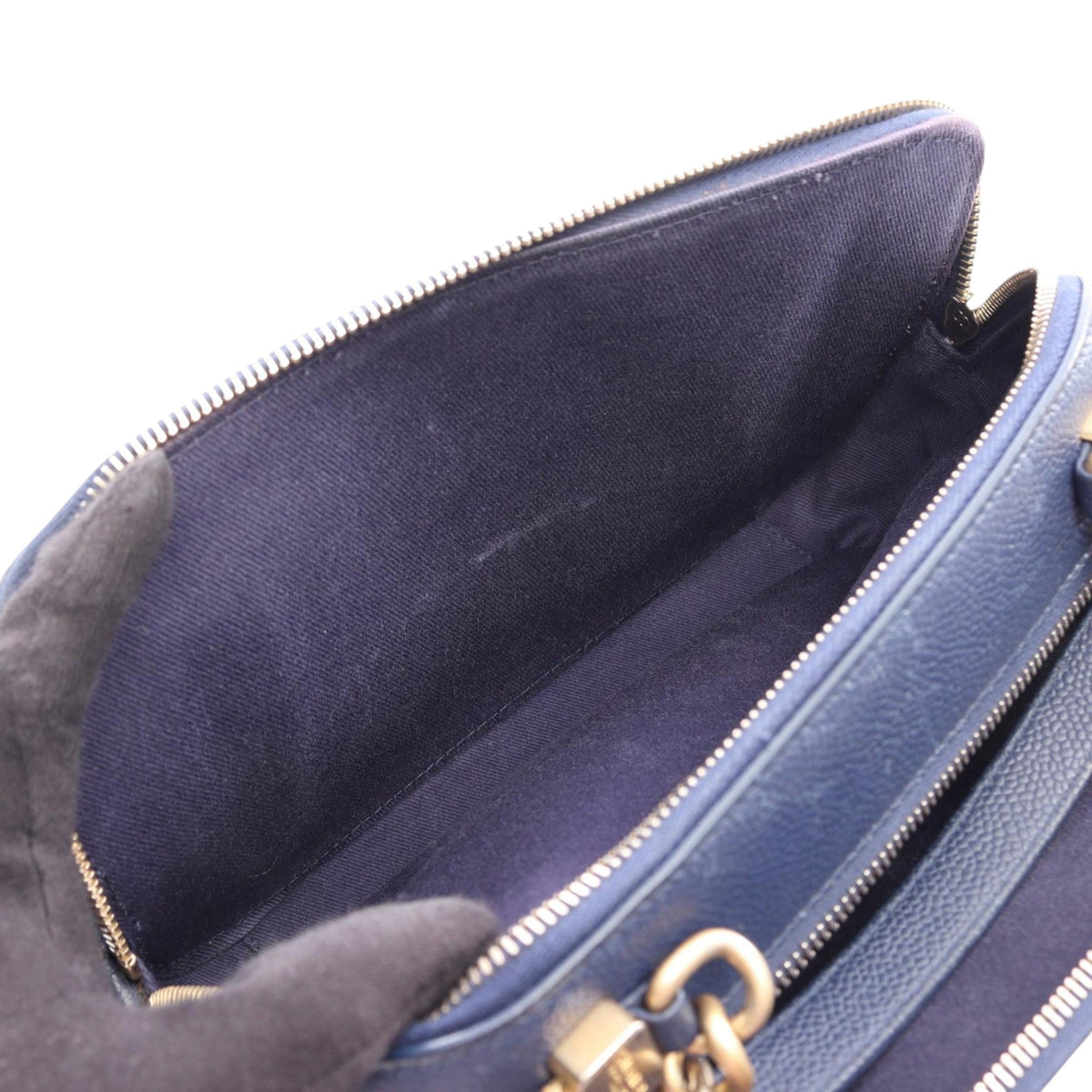 Chanel CC Quilted Caviar Top Handle Bag — Blue
