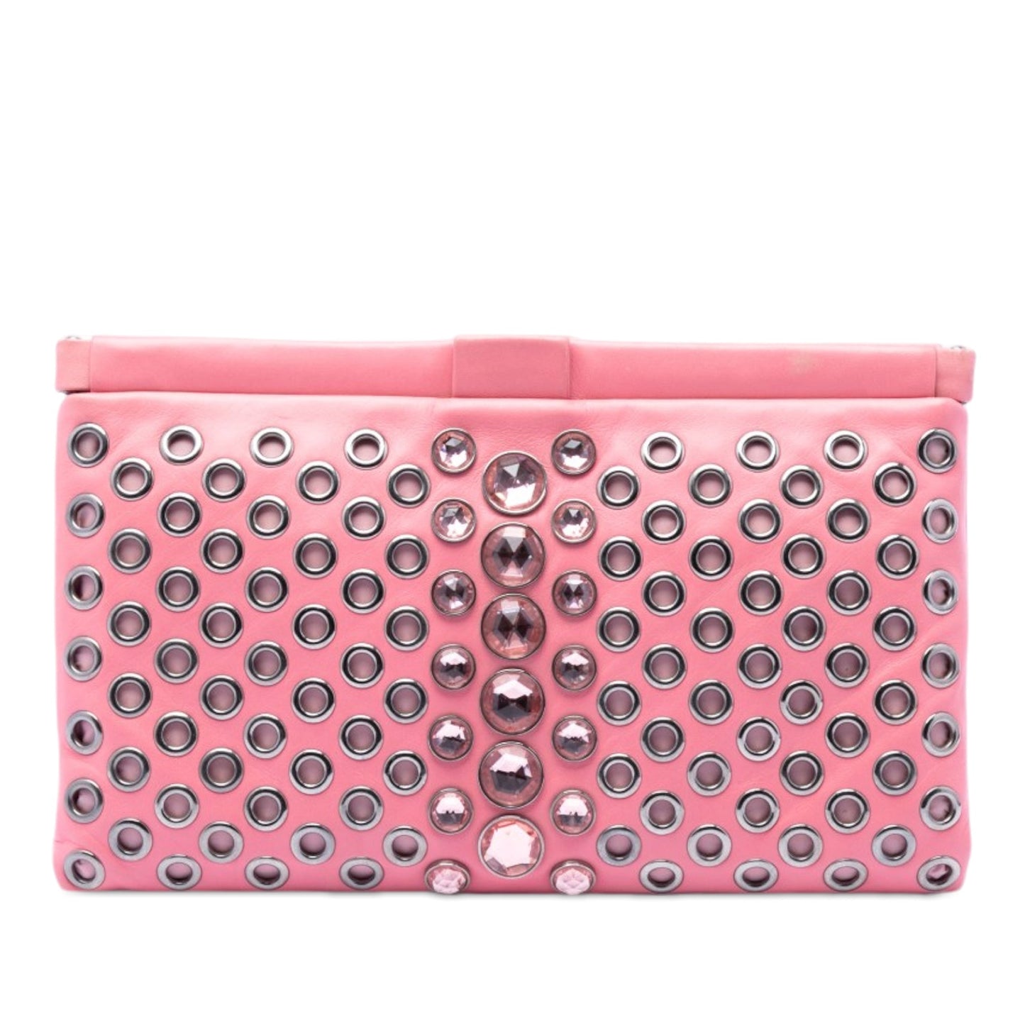 Miu Miu Nappa Grommet Crystal Embellished Clutch