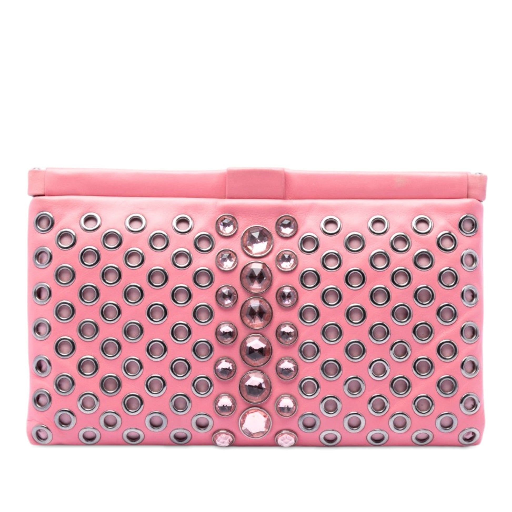 Miu Miu Nappa Grommet Crystal Embellished Clutch