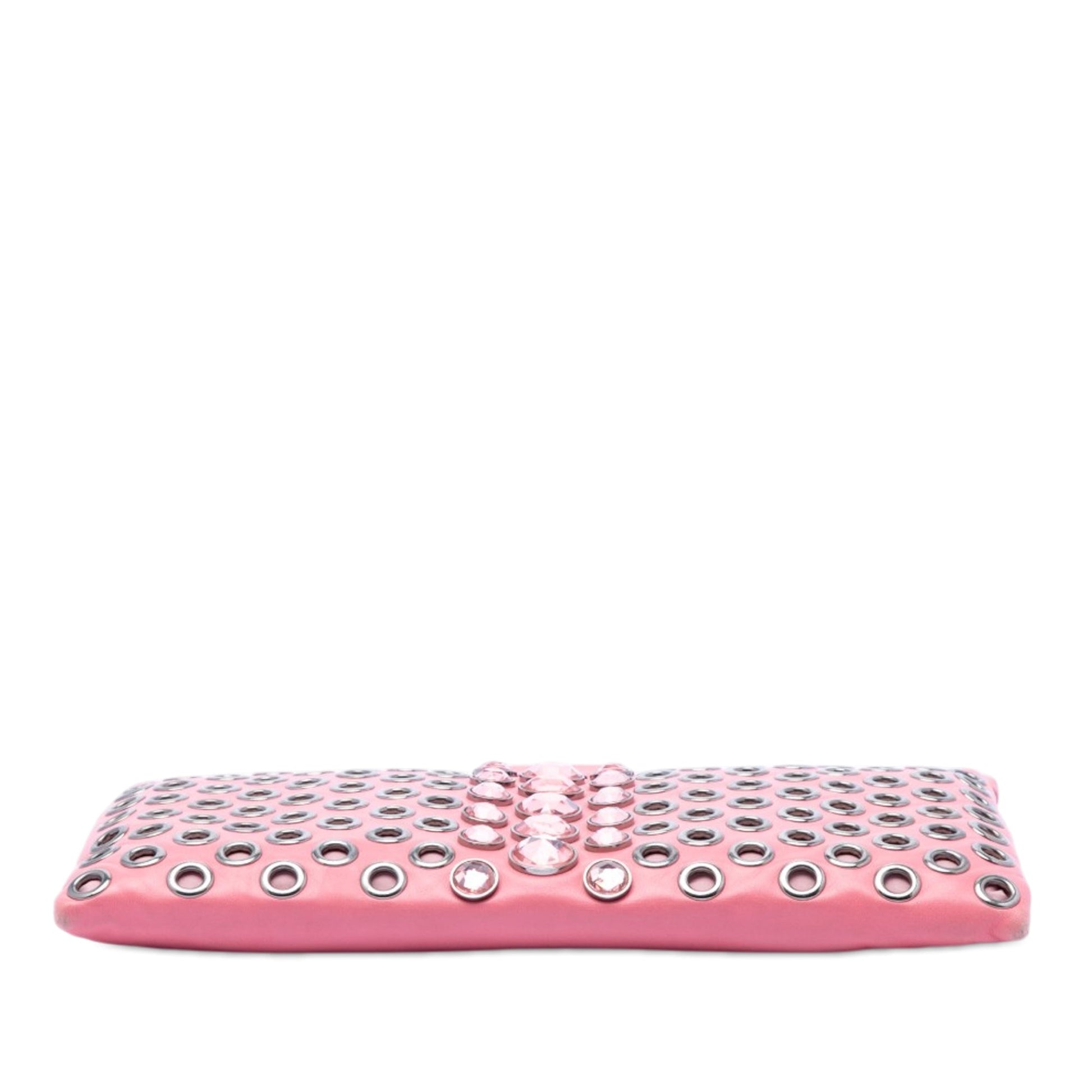Miu Miu Nappa Grommet Crystal Embellished Clutch