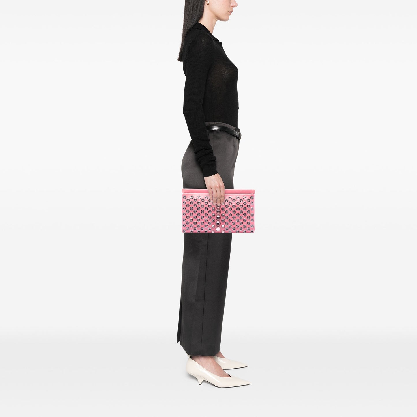 Miu Miu Nappa Grommet Crystal Embellished Clutch