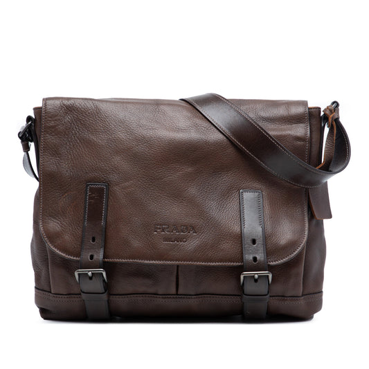 Prada Leather Buckle Messenger Bag