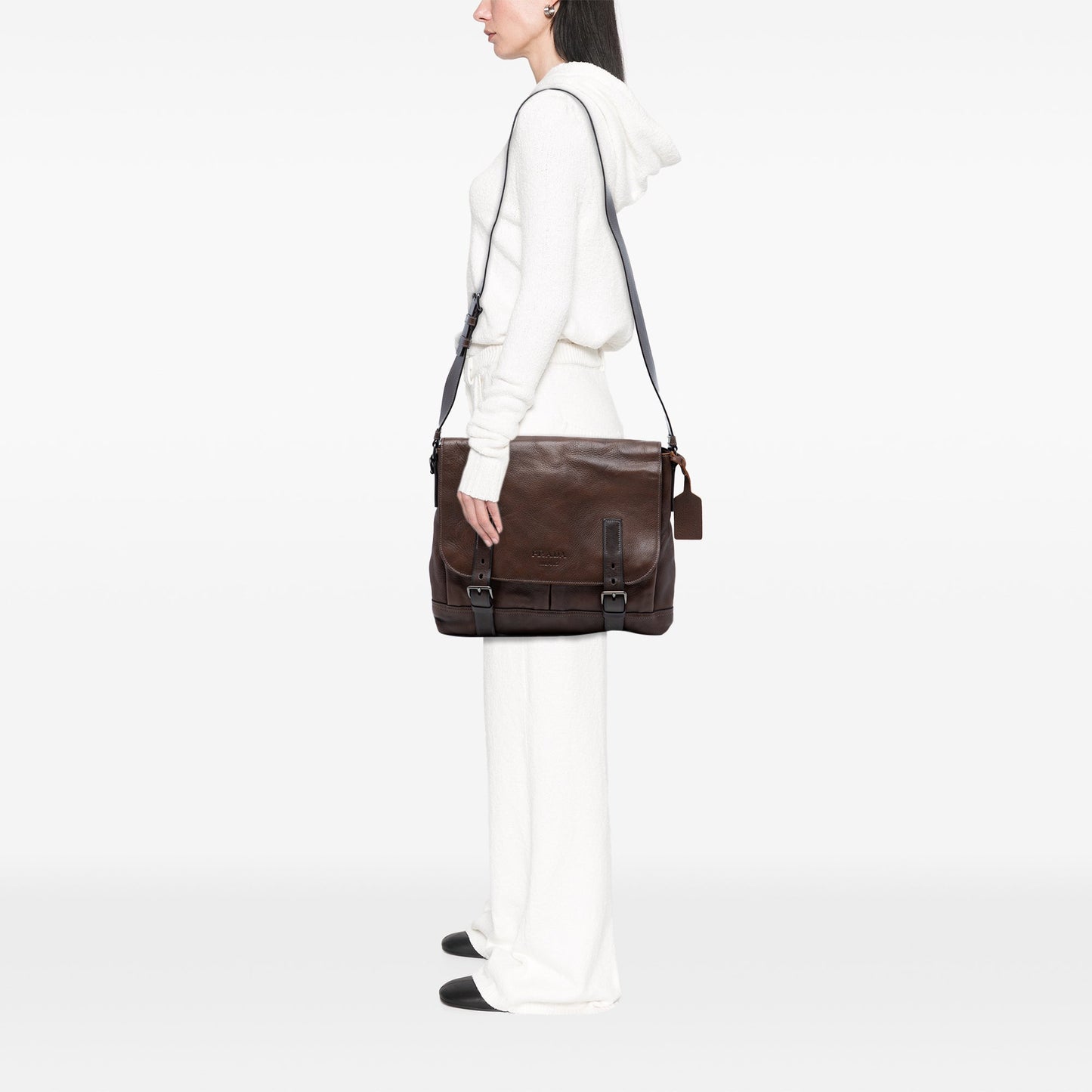 Prada Leather Buckle Messenger Bag
